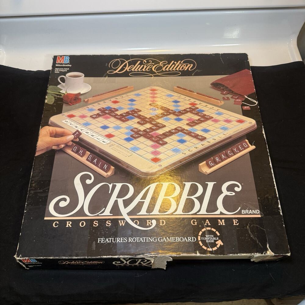 Deluxe Scrabble #4034 (1989) Mahogany Red Tiles w/ Rotating Turntable - Complete